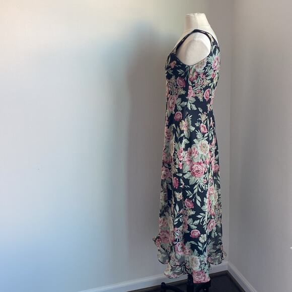 VINTAGE Positive Attitude Midi Dress Womens Sz 12 Black Floral Coquette Romantic - Picture 3 of 5